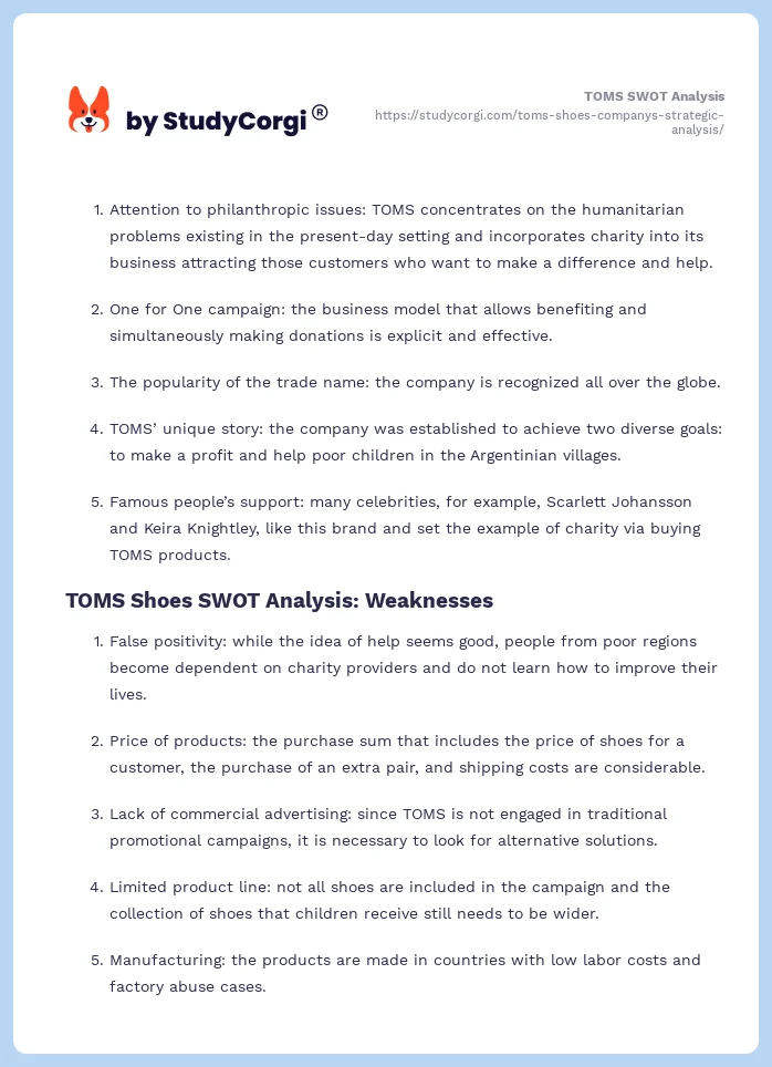 TOMS SWOT Analysis. Page 2
