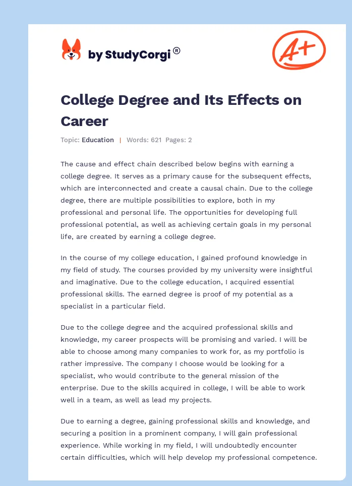 College Degree and Its Effects on Career. Page 1