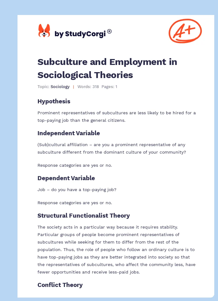 Subculture and Employment in Sociological Theories. Page 1