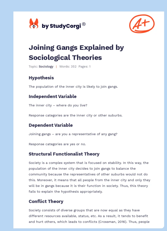 Joining Gangs Explained by Sociological Theories. Page 1