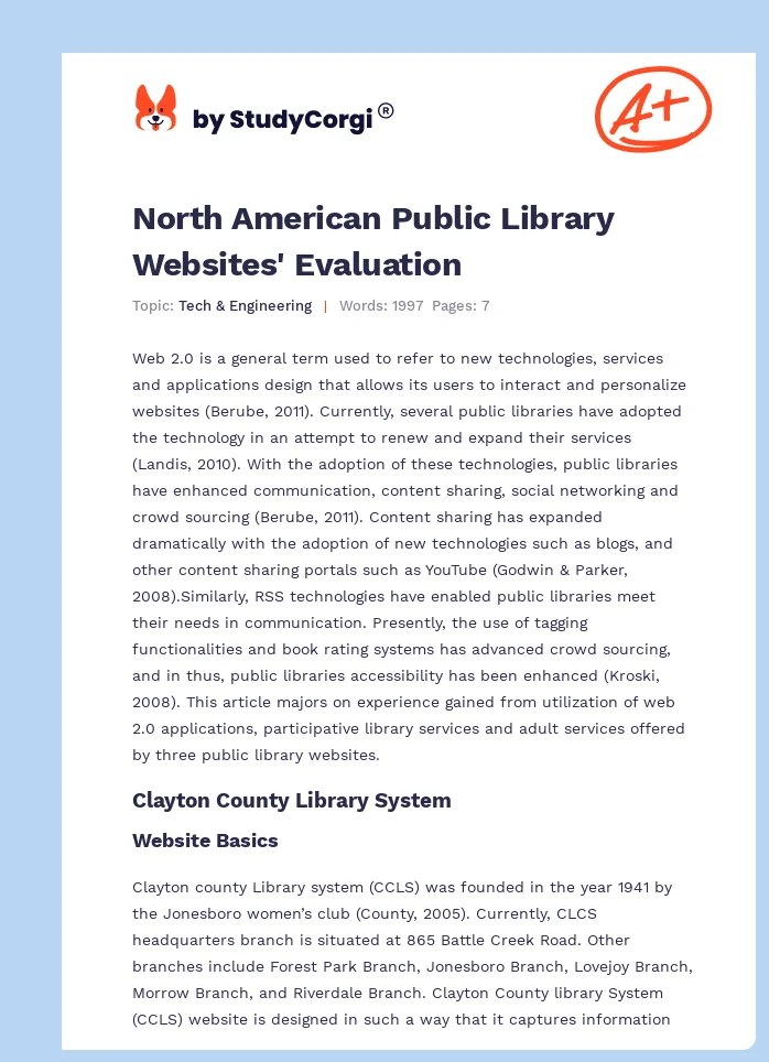 North American Public Library Websites' Evaluation. Page 1
