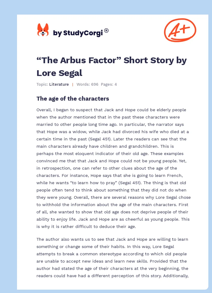 “The Arbus Factor” Short Story by Lore Segal. Page 1