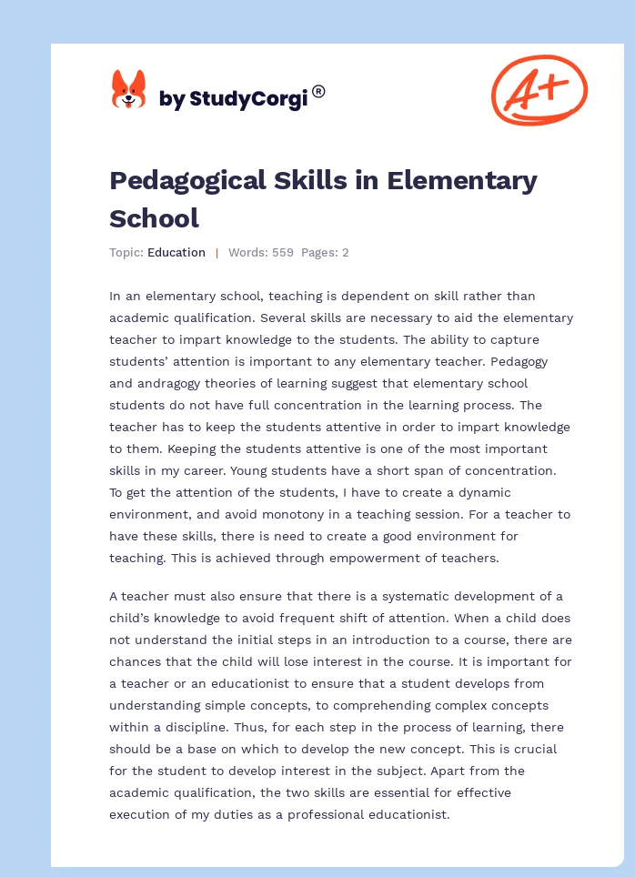 Pedagogical Skills in Elementary School. Page 1
