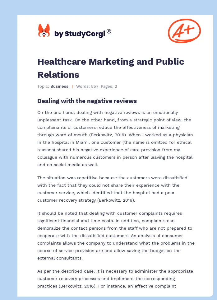 Healthcare Marketing and Public Relations. Page 1