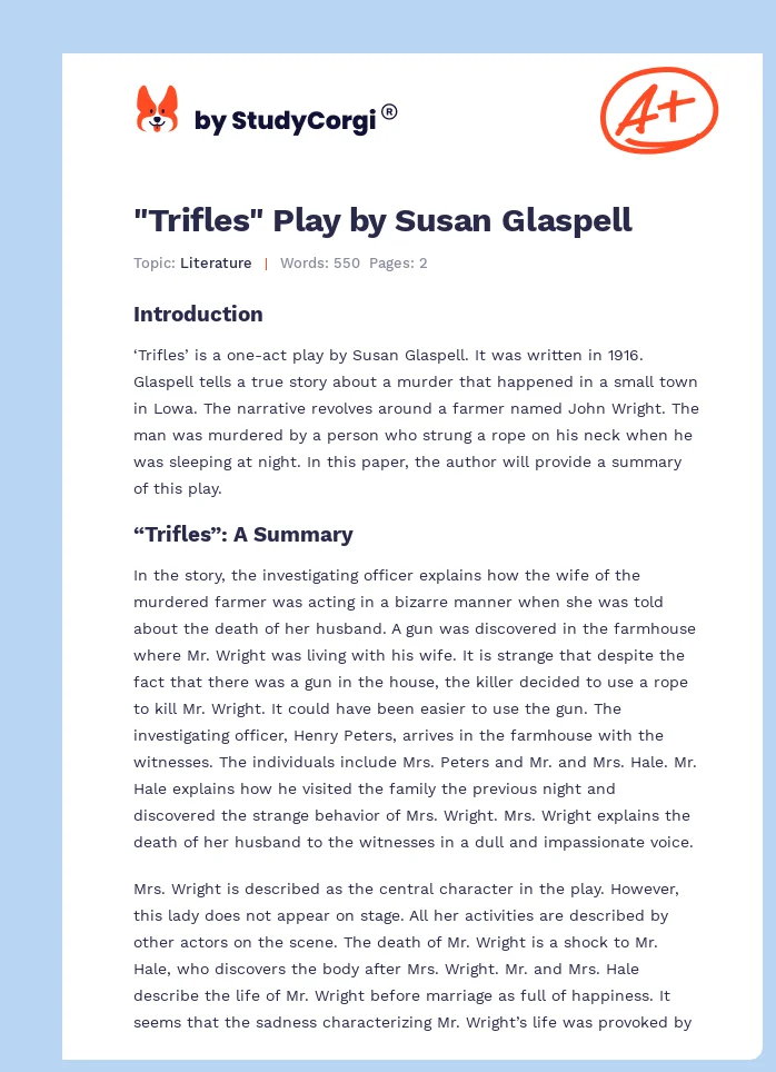 "Trifles" Play by Susan Glaspell. Page 1