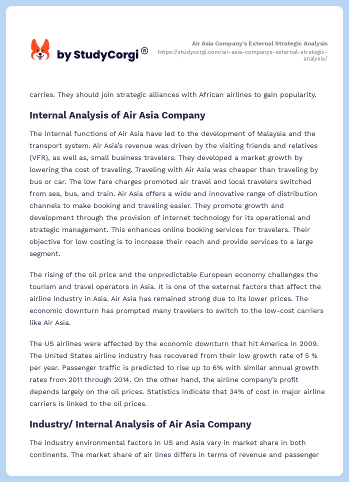 Air Asia Company's External Strategic Analysis. Page 2