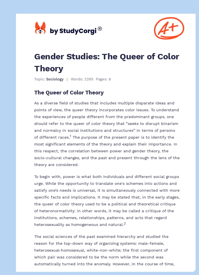 Gender Studies: The Queer of Color Theory. Page 1
