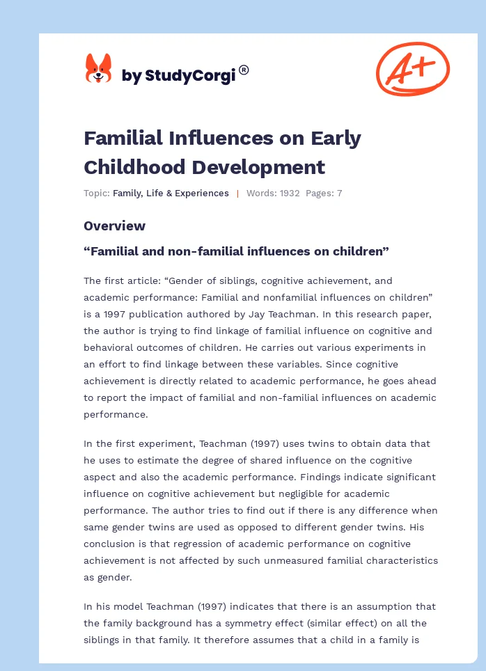 Familial Influences on Early Childhood Development. Page 1
