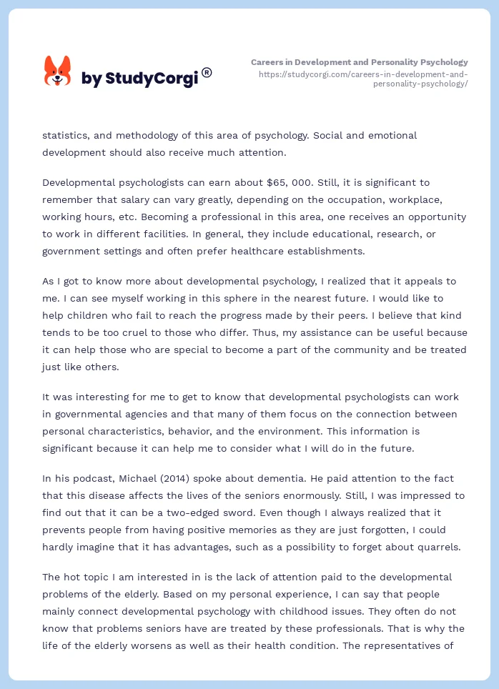 Careers in Development and Personality Psychology. Page 2