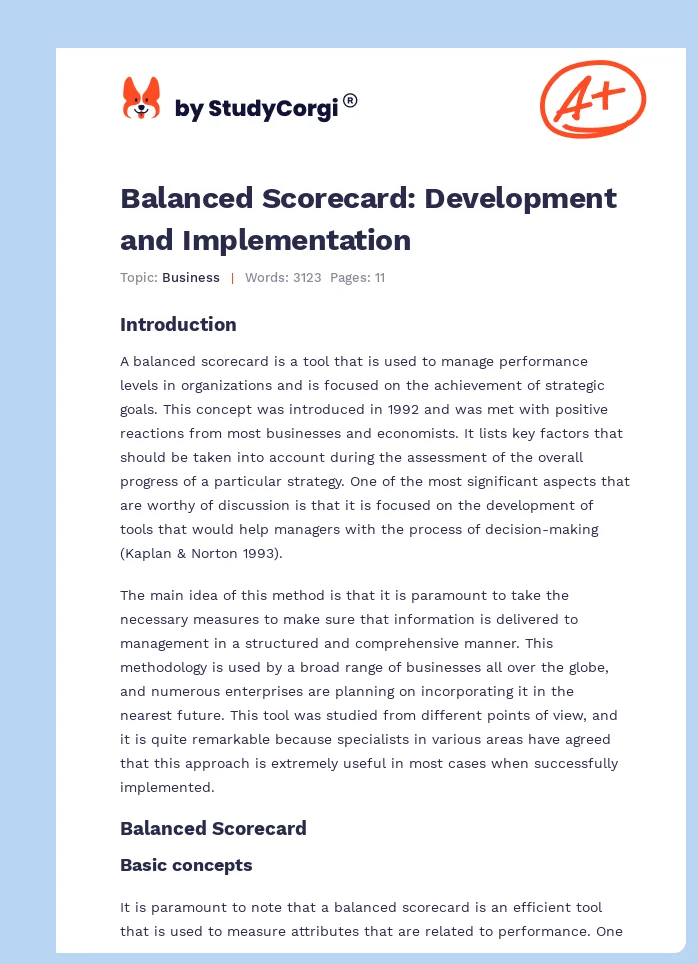 Balanced Scorecard: Development and Implementation. Page 1