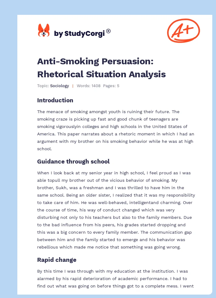 Anti-Smoking Persuasion: Rhetorical Situation Analysis. Page 1