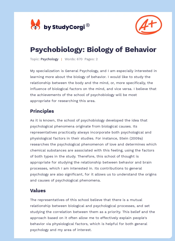 Psychobiology: Biology of Behavior. Page 1