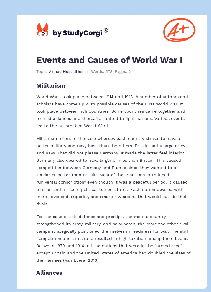 Events and Causes of World War I. Page 1