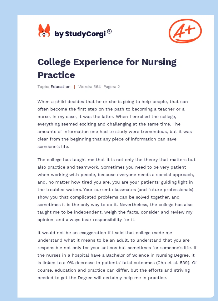 College Experience for Nursing Practice. Page 1