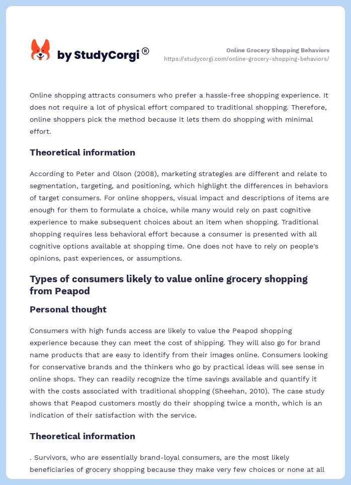 Online Grocery Shopping Behaviors. Page 2