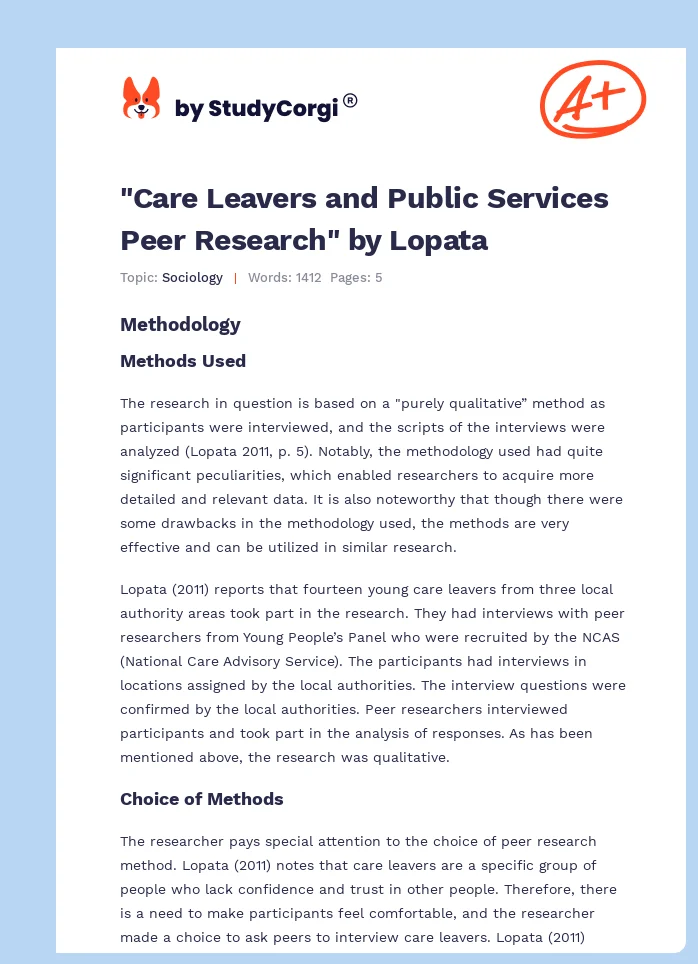 "Care Leavers and Public Services Peer Research" by Lopata. Page 1
