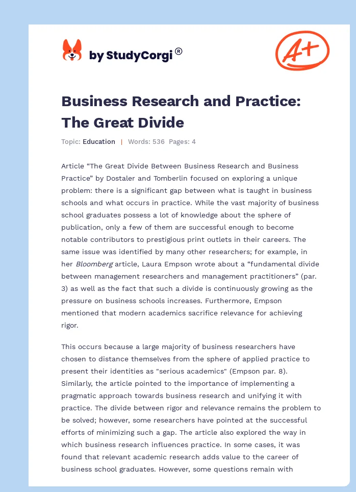 Business Research and Practice: The Great Divide. Page 1