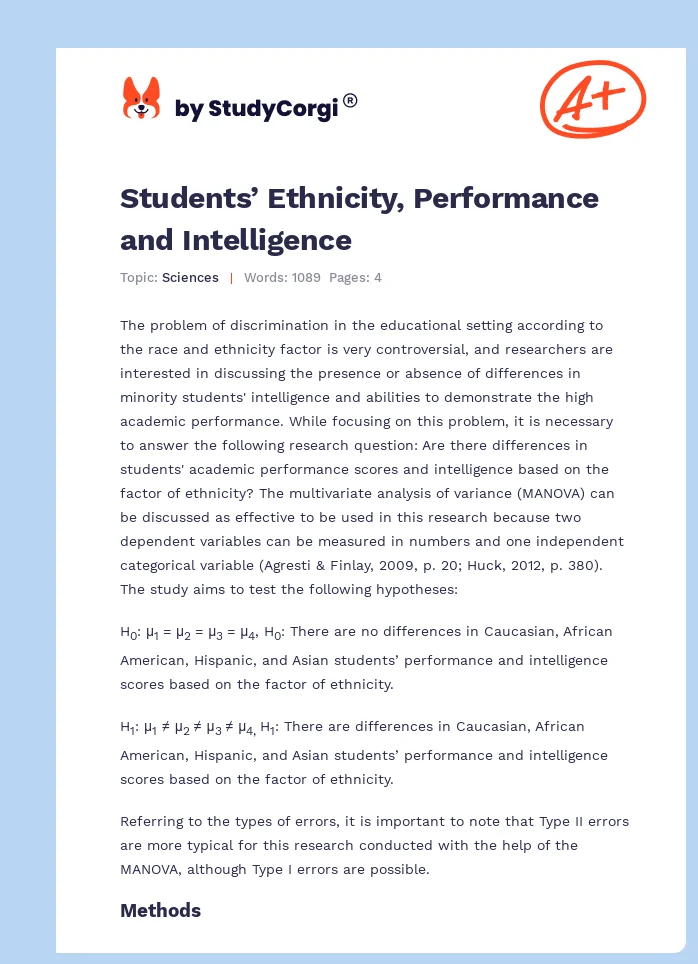 Students’ Ethnicity, Performance and Intelligence. Page 1