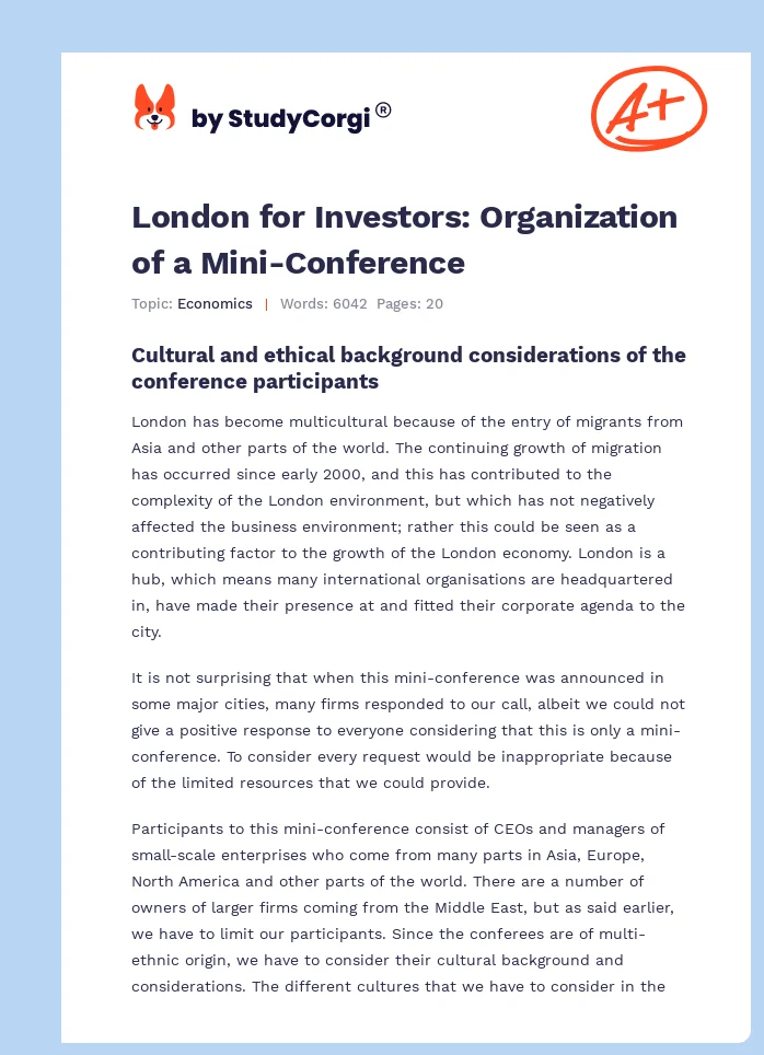 London for Investors: Organization of a Mini-Conference. Page 1