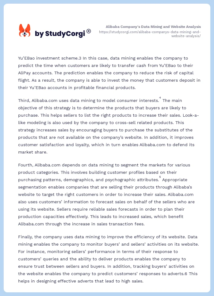 Alibaba Company's Data Mining and Website Analysis. Page 2