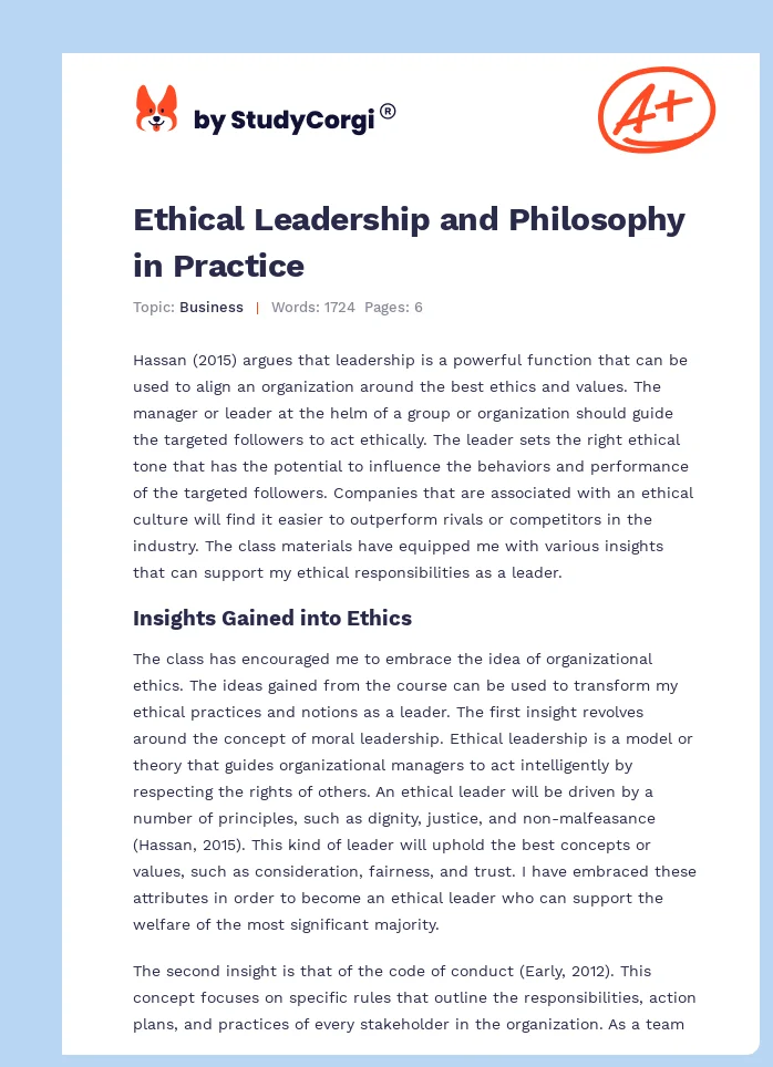 Ethical Leadership and Philosophy in Practice. Page 1
