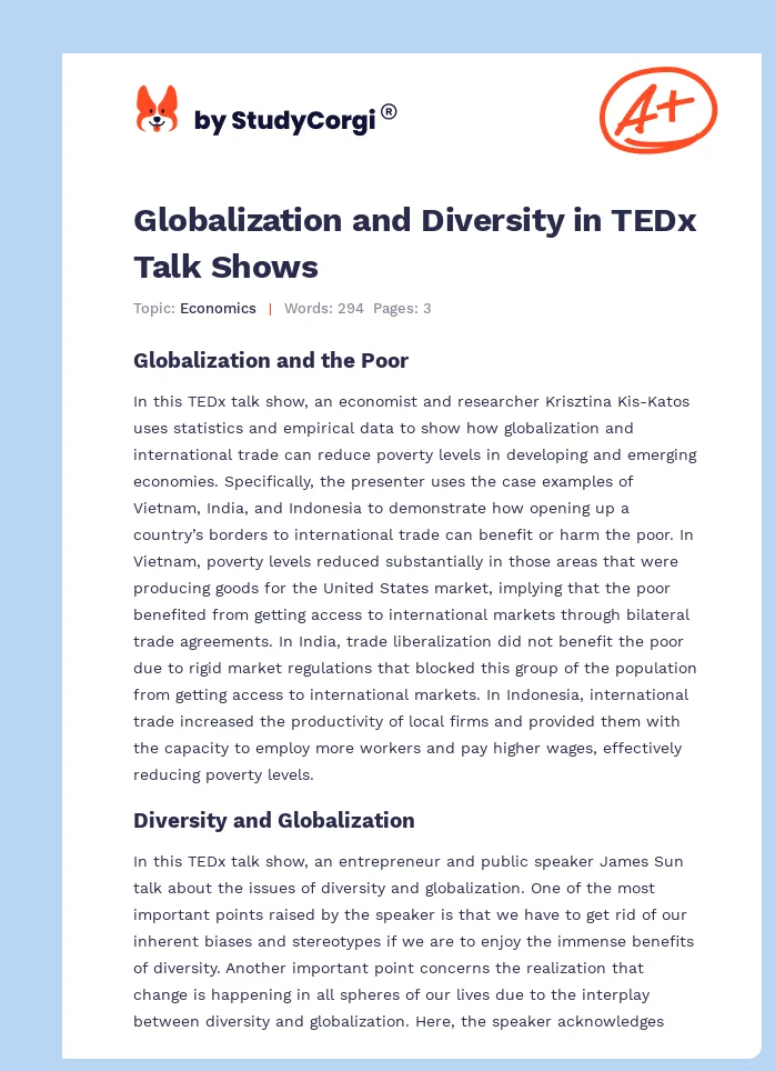 Globalization and Diversity in TEDx Talk Shows. Page 1