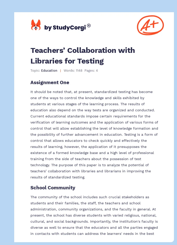 Teachers’ Collaboration with Libraries for Testing. Page 1