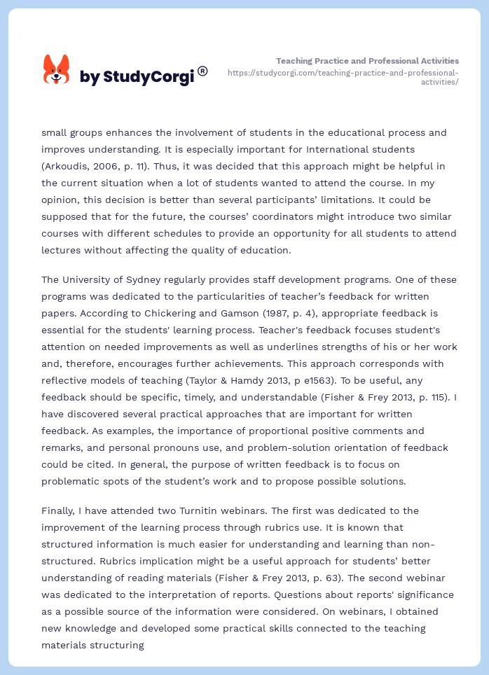 Teaching Practice and Professional Activities. Page 2