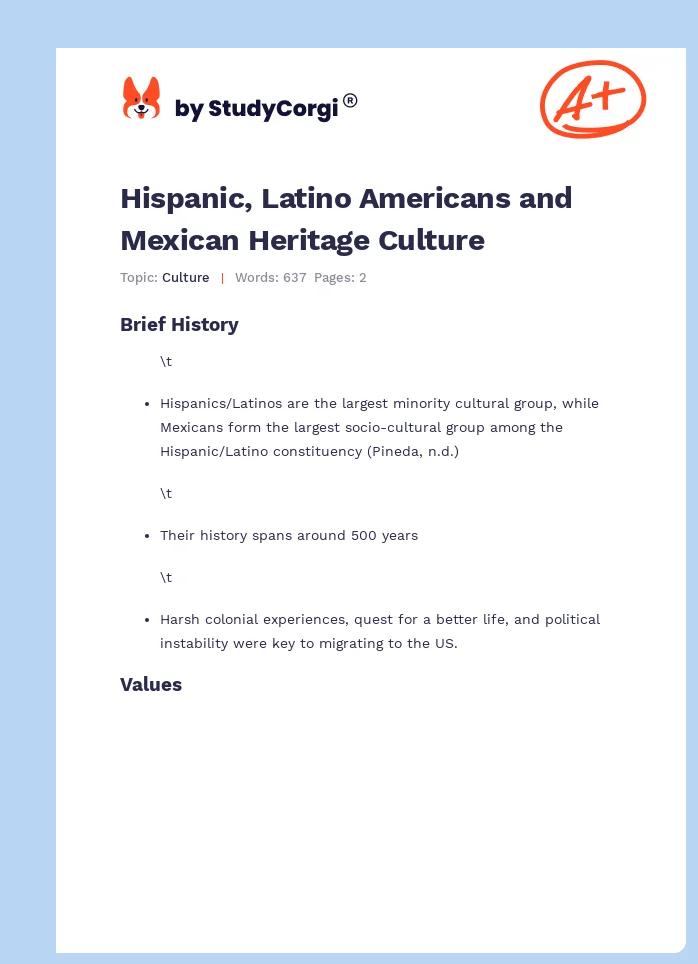 Hispanic, Latino Americans and Mexican Heritage Culture. Page 1