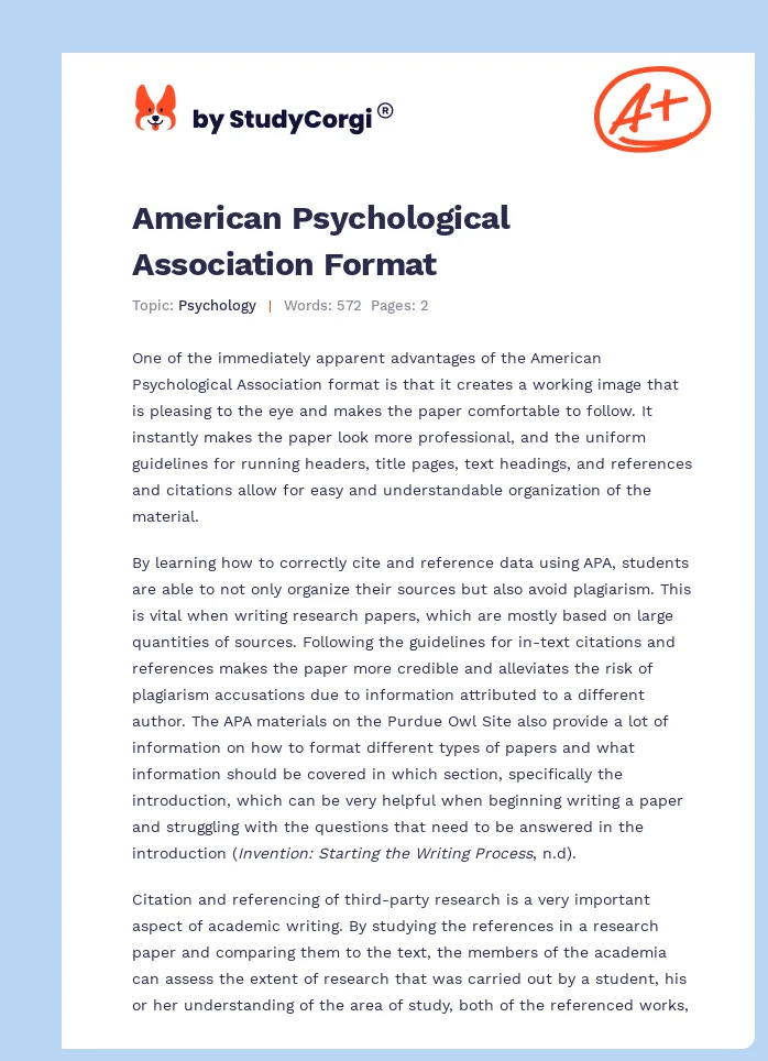 American Psychological Association Format. Page 1