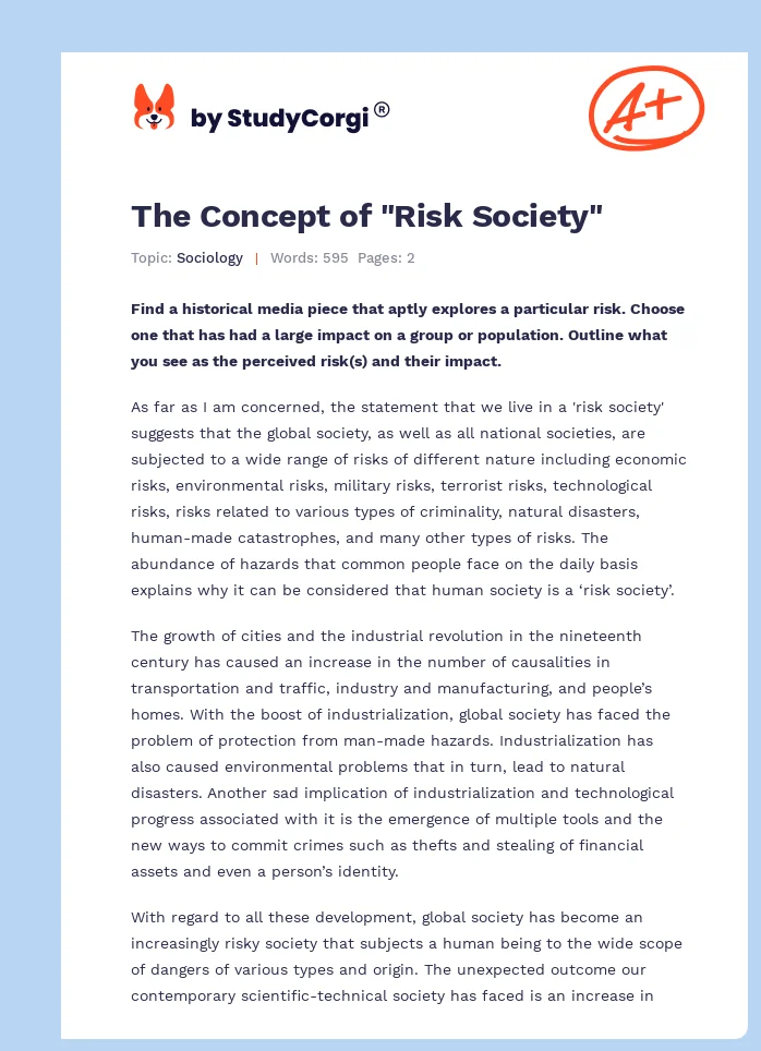 The Concept of "Risk Society". Page 1