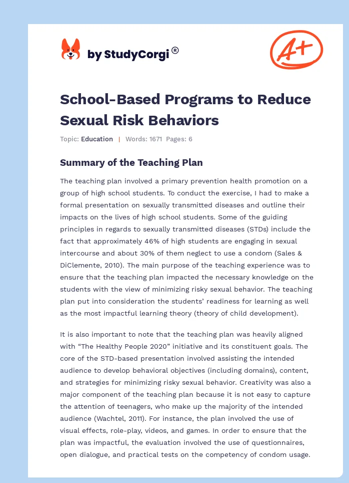 School-Based Programs to Reduce Sexual Risk Behaviors. Page 1