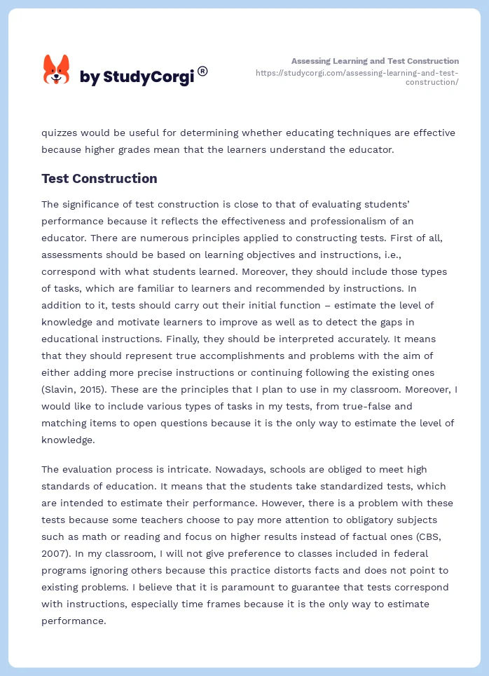 Assessing Learning and Test Construction. Page 2
