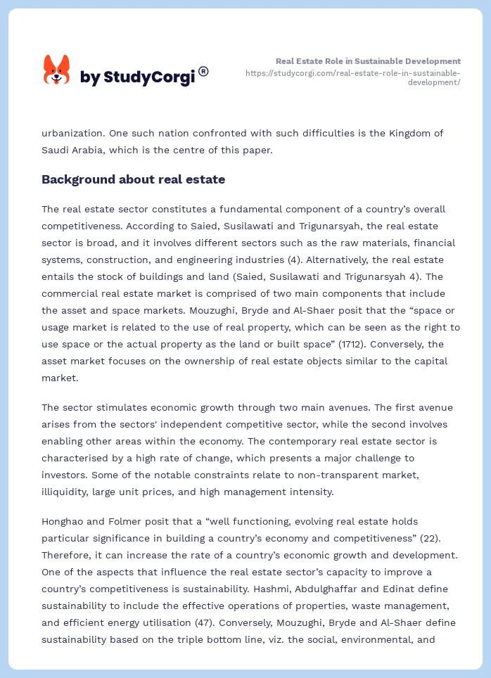 Real Estate Role in Sustainable Development. Page 2
