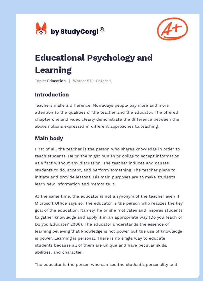 Educational Psychology and Learning. Page 1