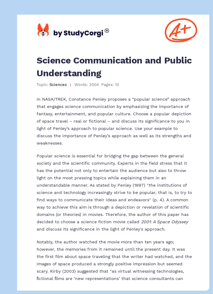 Science Communication and Public Understanding. Page 1
