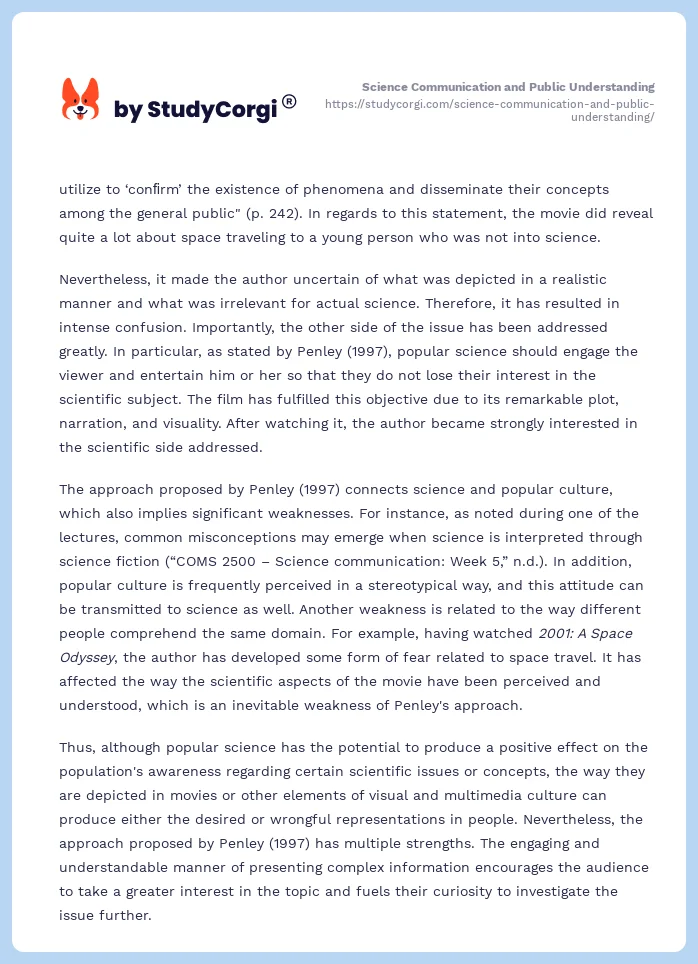 Science Communication and Public Understanding. Page 2