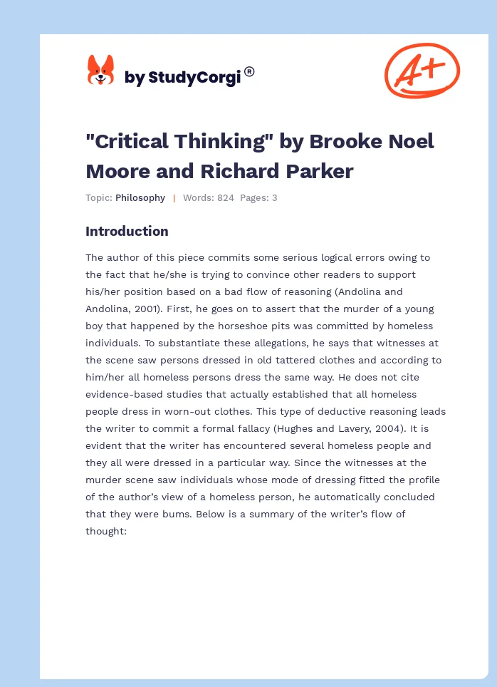"Critical Thinking" by Brooke Noel Moore and Richard Parker. Page 1