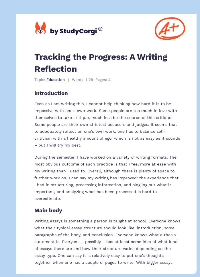 Tracking the Progress: A Writing Reflection. Page 1