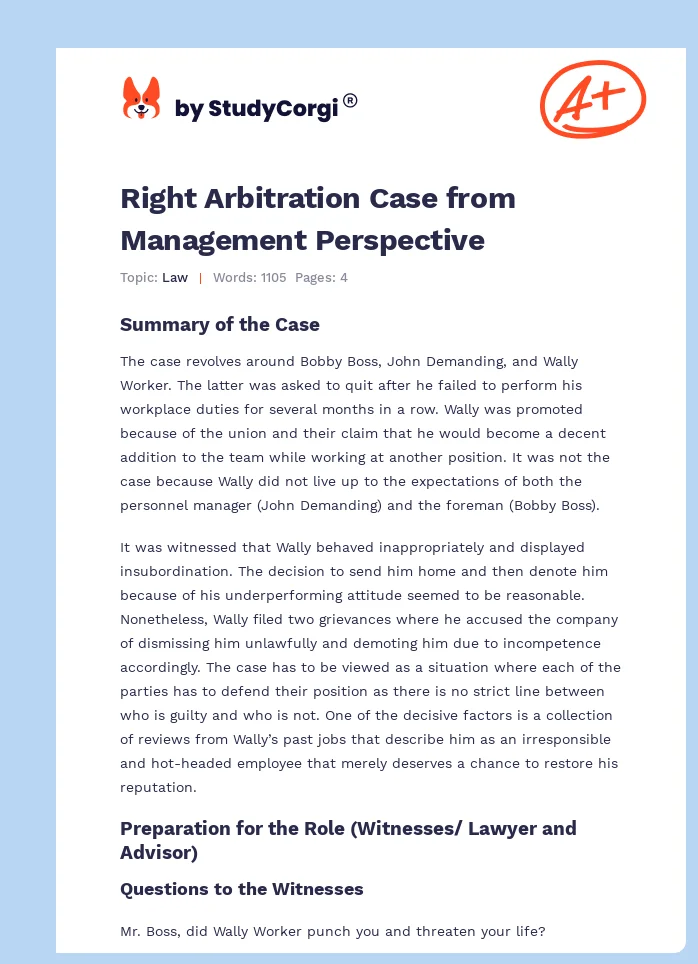Right Arbitration Case from Management Perspective. Page 1
