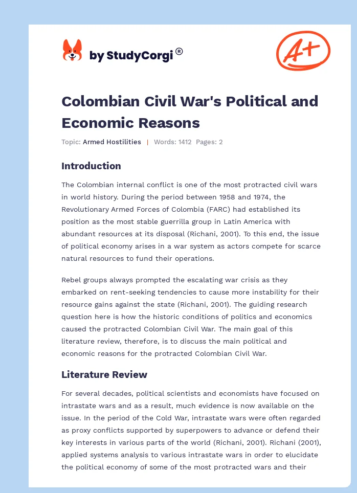 Colombian Civil War's Political and Economic Reasons. Page 1