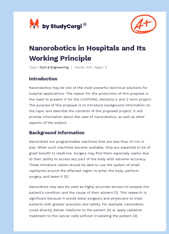 Nanorobotics in Hospitals and Its Working Principle. Page 1