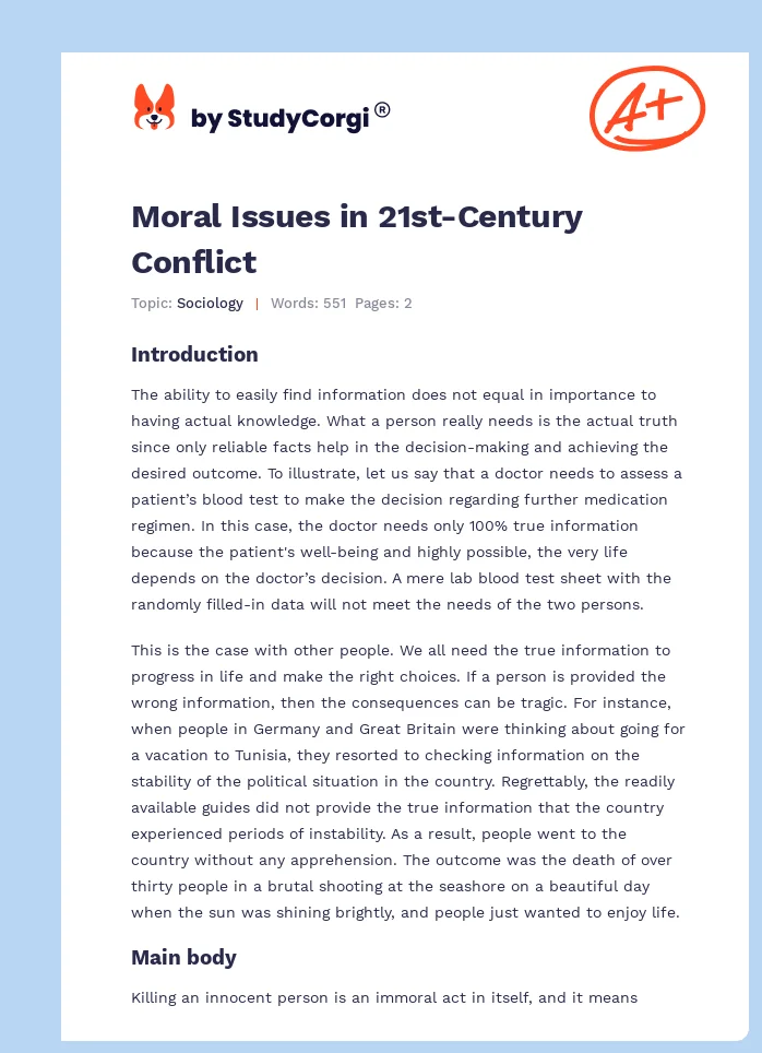 Moral Issues in 21st-Century Conflict. Page 1