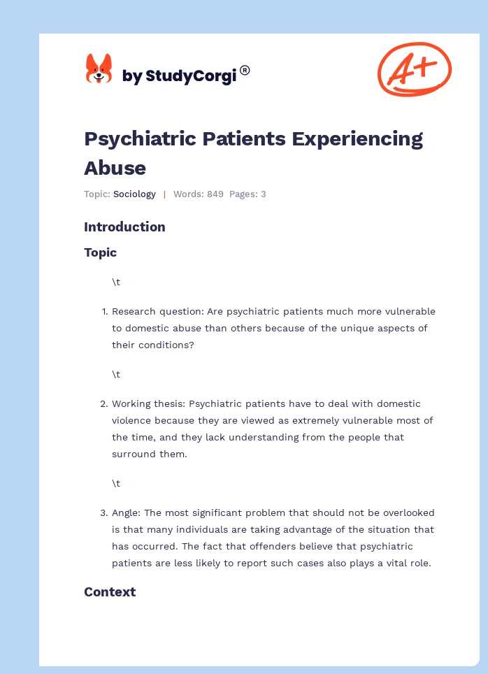 Psychiatric Patients Experiencing Abuse. Page 1