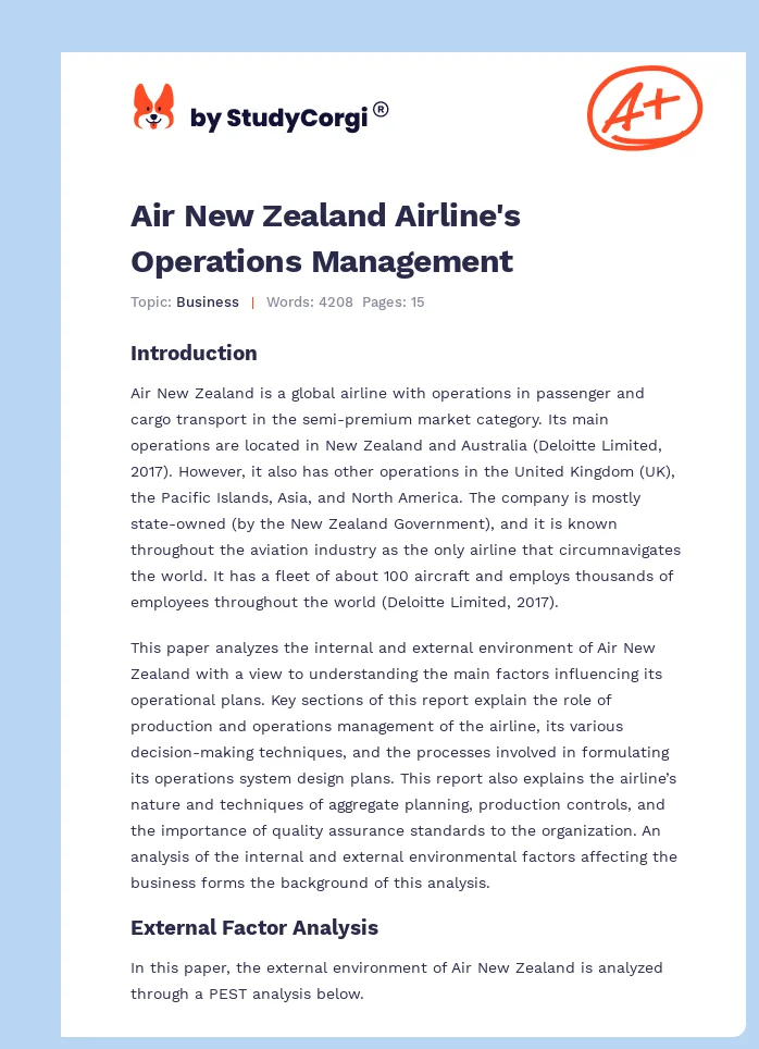 Air New Zealand Airline's Operations Management. Page 1