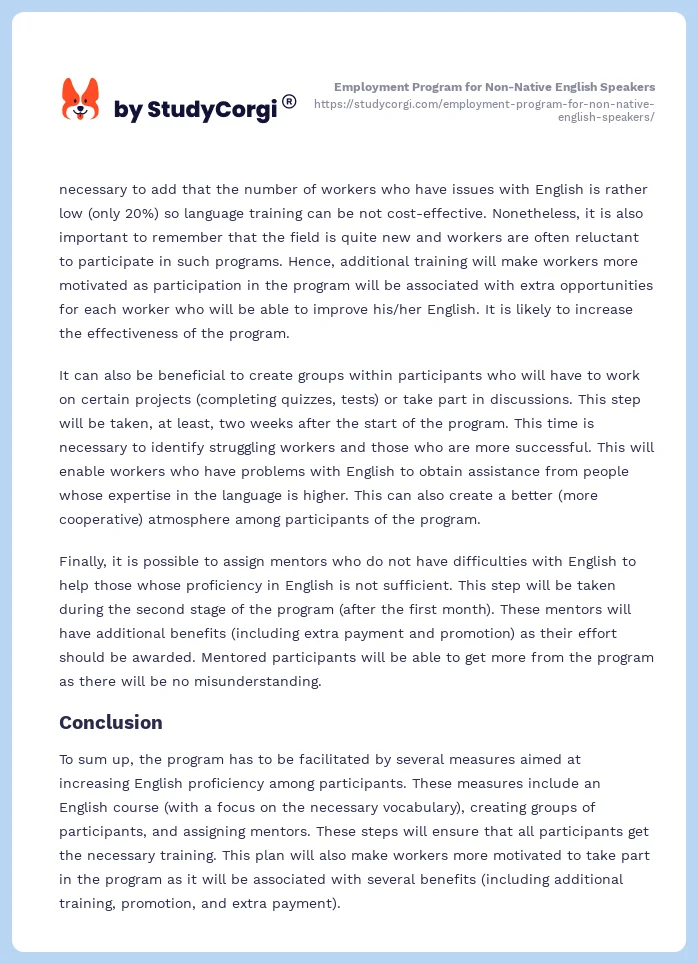 Employment Program for Non-Native English Speakers. Page 2