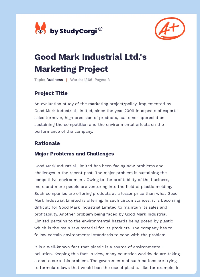 Good Mark Industrial Ltd.'s Marketing Project. Page 1