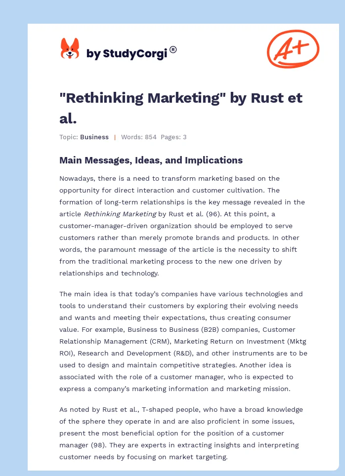 "Rethinking Marketing" by Rust et al.. Page 1