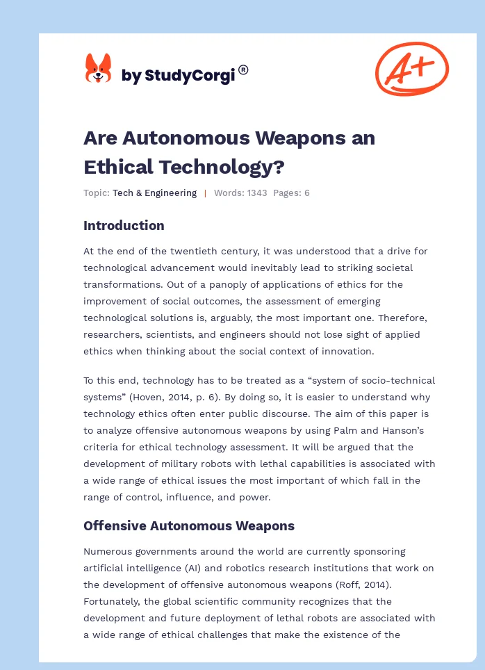 Are Autonomous Weapons an Ethical Technology?. Page 1