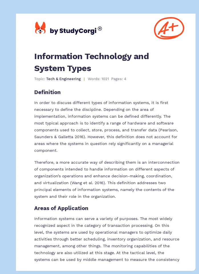 Information Technology and System Types. Page 1